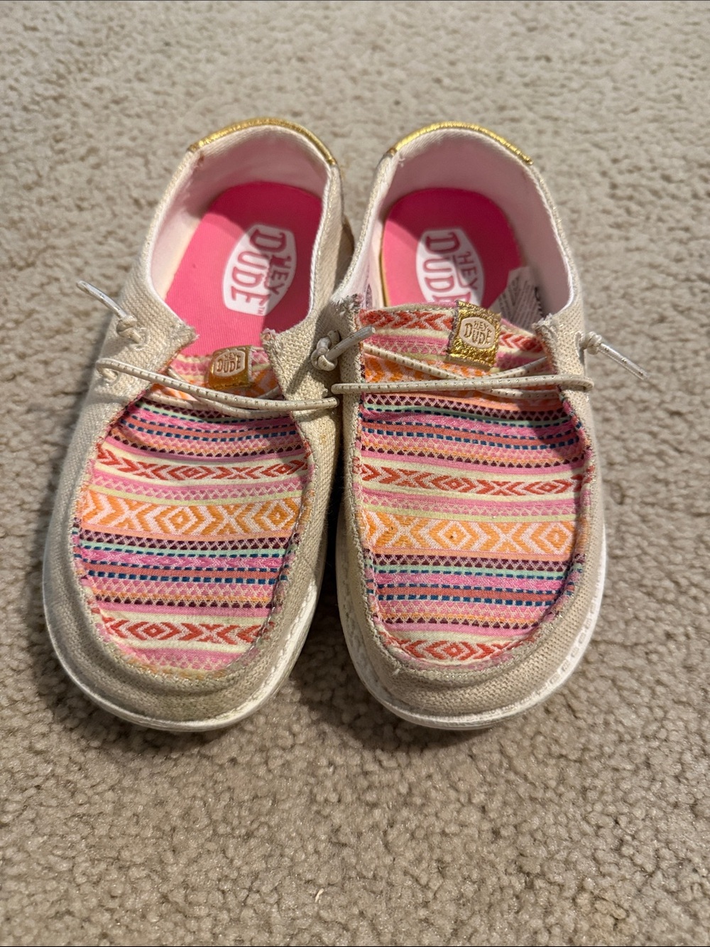Hey Dude Kids Pink & Tan Patterned Slip-On Sneakers